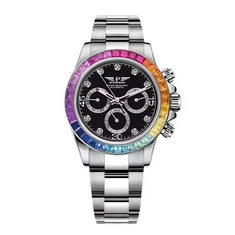 Мушкарци Луксузни Раинбов Дизајн Модни Челични Датум Вишефункционални Дијамантско кућиште Дијамантски бројчаник Аутоматски механички сатови