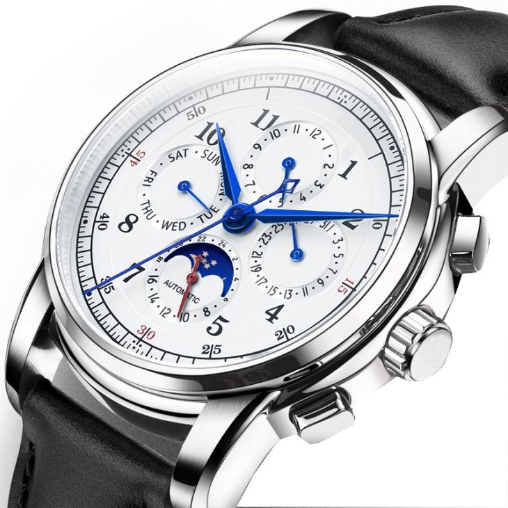 Men's Moon Phase Luxury Watch Automatic Movement Watch Band Genuine Leather Watches